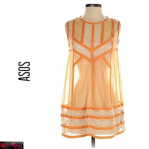 ASOS Lace Sheer Orange Sorbet Tunic Top
